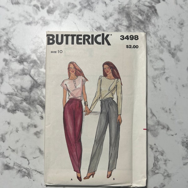 80s Misses' Proportioned Pants Pattern, High Waisted Fitted Tapered Trousers Pattern, Butterick 3498, Size 10, 25" Waist, 34.5" Hip, Uncut