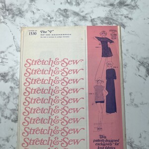 70s The &quot;T&quot; Pattern, T Shirt, Tunic, or Dress Pattern with Short or Elbow Length Sleeves, Stretch & Sew 1530, 28&quot;-44&quot; Bust, Uncut