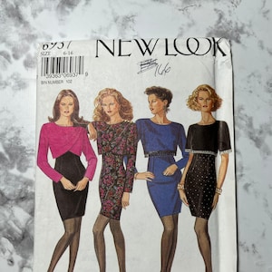 80s/90s Misses Dresses Pattern, Long or Short Sleeve Fitted Dress Pattern, Cocktail Dress, Simplicity New Look 6937, Size 6-16, Uncut