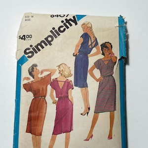 80s Misses Pullover Dress Pattern for Stretch Knit Fabrics, Dress with Strappy Details, Simplicity 6407, Size 14 (36&quot; Bust, 28&quot; Waist) Cut