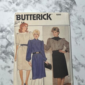 80er/90er Jahre Misses Dress Pattern, langärmeliges, locker sitzendes Pullover-Kleid mit Blouson-Oberteil, Butterick 6095, Größe 14, 36 "Brust, Ungeschnitten
