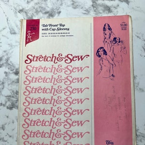 60s or 70s Tab Front Top Pattern with Cap Sleeves, Short Sleeve Shirt Pattern with or without Collar, Stretch & Sew 250, 28&quot;-44&quot; Bust, Uncut