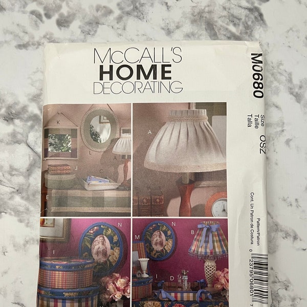 Home Accessories Pattern, Lampshade Cover, Tray, Table Scarf, Journal Cover, Hat Box Cover, Mirror, and Frame, McCall's M0680, Uncut