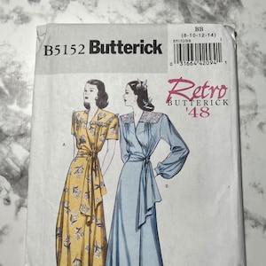 Retro Butterick &#39;48, Easy Misses Robe and Belt Pattern, Ankle Length Robe with Long or Short Sleeves, Butterick B5152, Size BB 8-14, Uncut