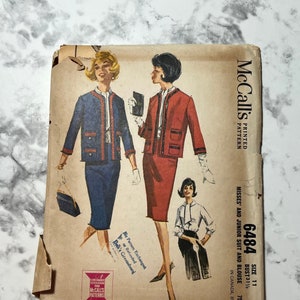 60s Misses and Junior Suit and Blouse Pattern, MISSING WAISTBAND PIECE, Open Front Blazer and Top,  McCall&#39;s 6484, Size 11, 31.5&quot; Bust, Cut