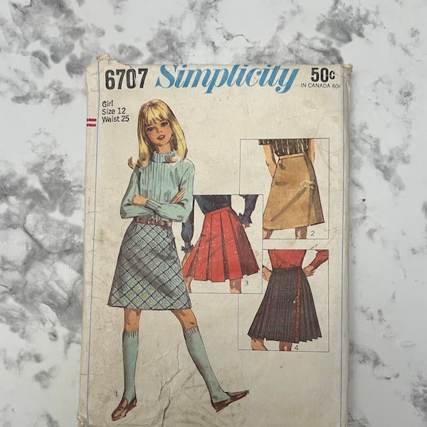 Ensemble de jupes pour enfants et filles des années 60, modèle de jupe évasée longueur genou taille haute, simplicité 6707, taille 12, taille 25 », non coupé