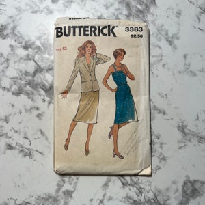 80s Misses&#39; Jacket, Dress and Belt Pattern, Sleeveless Squareneck Dress and Blazer Pattern, Butterick 3383, Size 12, 34&quot; Bust, Uncut