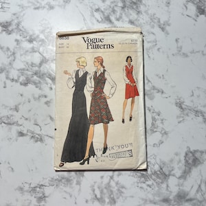 70s Misses&#39; Jumper Pattern, Sleeveless Knee or Ankle Length Dress Pattern, V Neck Maxi Length Dress, Vogue 8638, Size 14, 36&quot; Bust, Cut