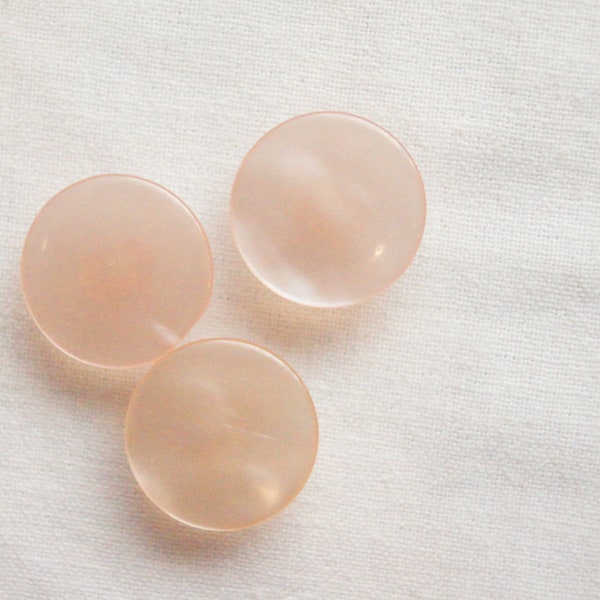 Vintage Light Pink Plastic Buttons, Set of 3 Pastel Pink Round Plastic Shank Back Buttons, Small 5/8 Inch Diameter Shiny Pale Pink Buttons