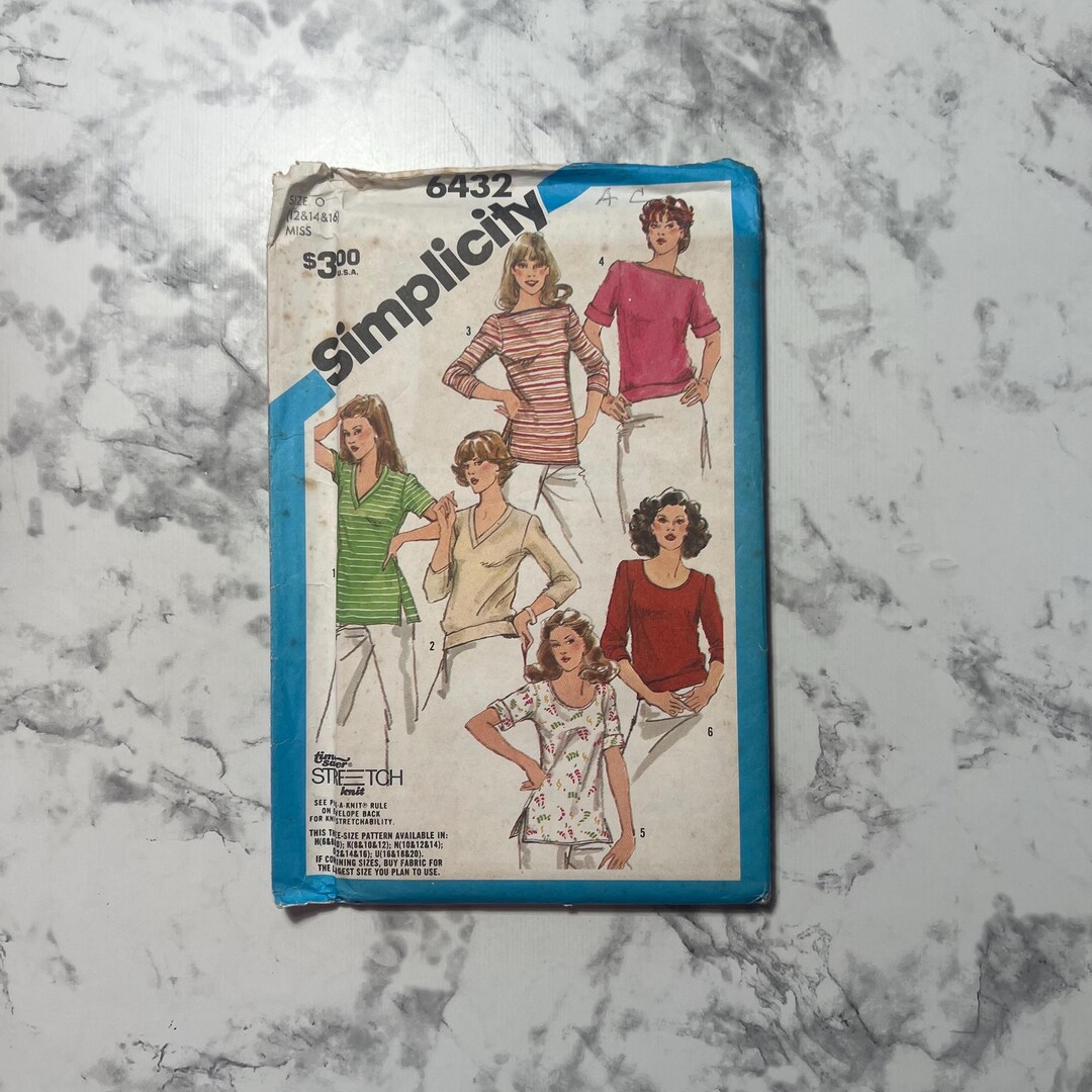 80s Misses' Set of Pullover Tops Pattern, A Time Saver Stretch-knit ...