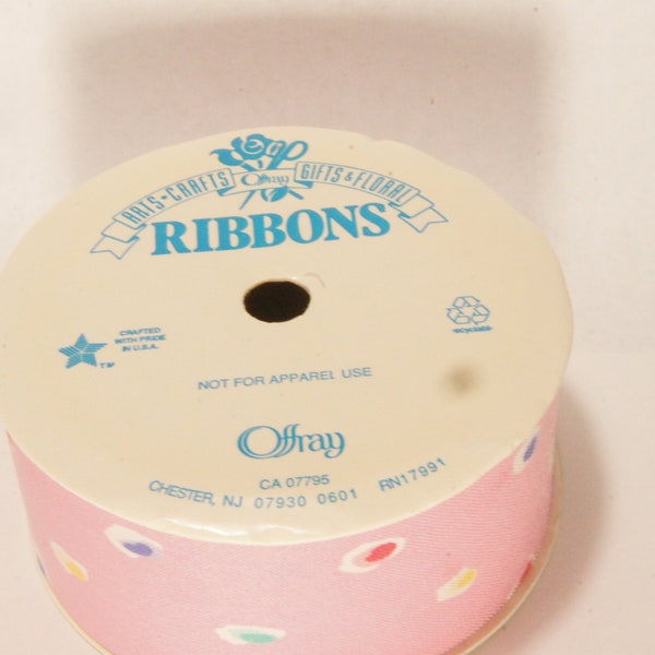 Vintage Offray Pink Dot 100% Cotton Ribbon