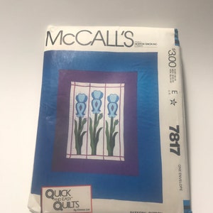 Puede incluir: Sobre de patrón McCall's para una colcha con un diseño azul y morado con el texto "Quick and Easy Quilts by Tamara Lee" y el número de patrón "7817".