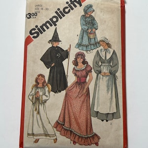 80s Women&#39;s Costumes Pattern, Witch, Angel, Puritan/Pilgrim, Colonial and Prairie Dresses, Simplicity 5741, Size Large (18-20), Uncut