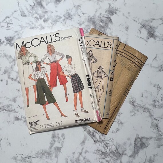 80s Culottes and Skirts Pattern, Skirt Pattern in 2 Lengths, Faux