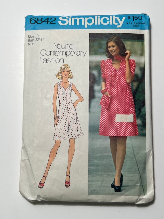 70s Junior's Dress and Scarf Pattern, Simple Dress With 70s Junior's Dress and Scarf Pattern, Simple Dress With