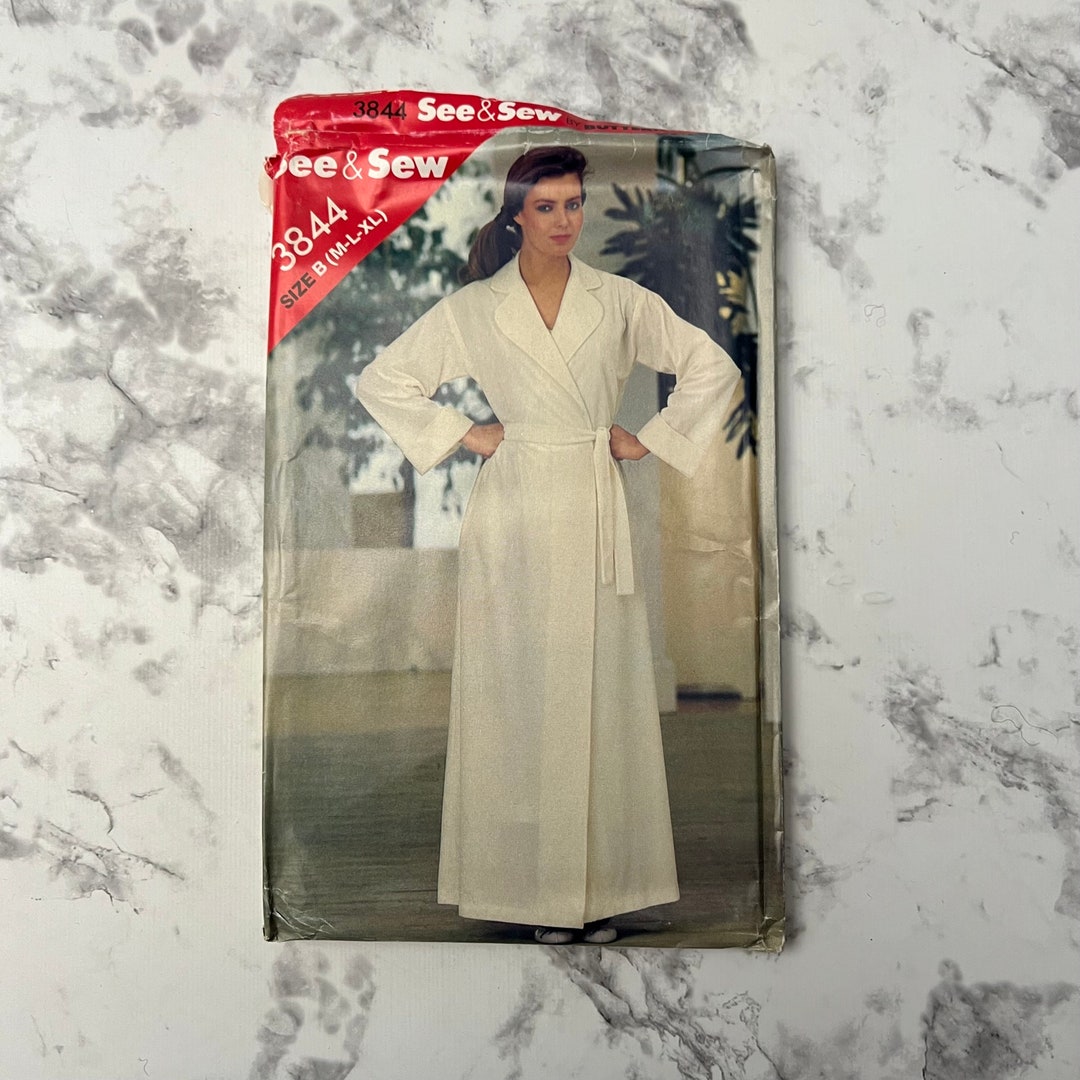 80s Misses' Robe and Belt Pattern, Floor Length Collared Robe With Tie ...