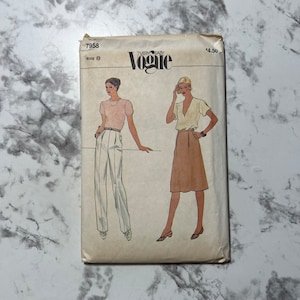 May include: Vintage Vogue sewing pattern number 7958, size 8, for a blouse and skirt. The pattern is for a very easy project and costs $4.50.