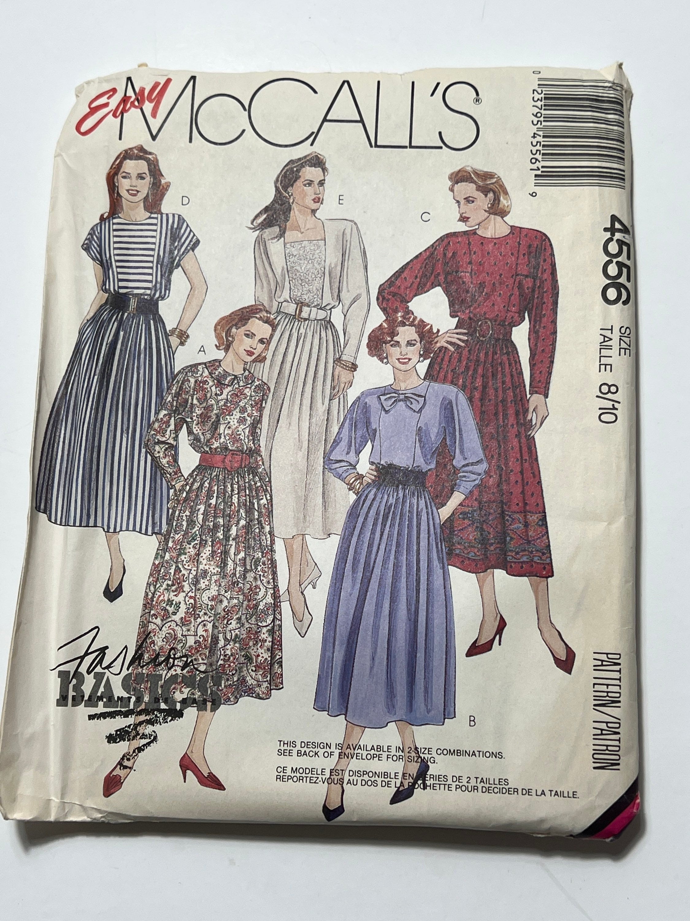 Late 80s Easy Fashion Basics Dress Pattern, Long or Short Sleeve