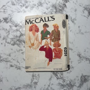 70s Misses&#39; Set of Knit Tops Pattern For Stretch Knits Only, Long or Short Sleeve V Neck Shirt Pattern, McCall&#39;s 6251, Size Medium, Uncut