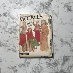 70s Cacharel Misses' Blouse, Blazer, and Wrap-Skirt Pattern, Long Sleeve Blouse and Fitted Jacket, McCall's 6278, Size 6, 30.5" Bust, Uncut
