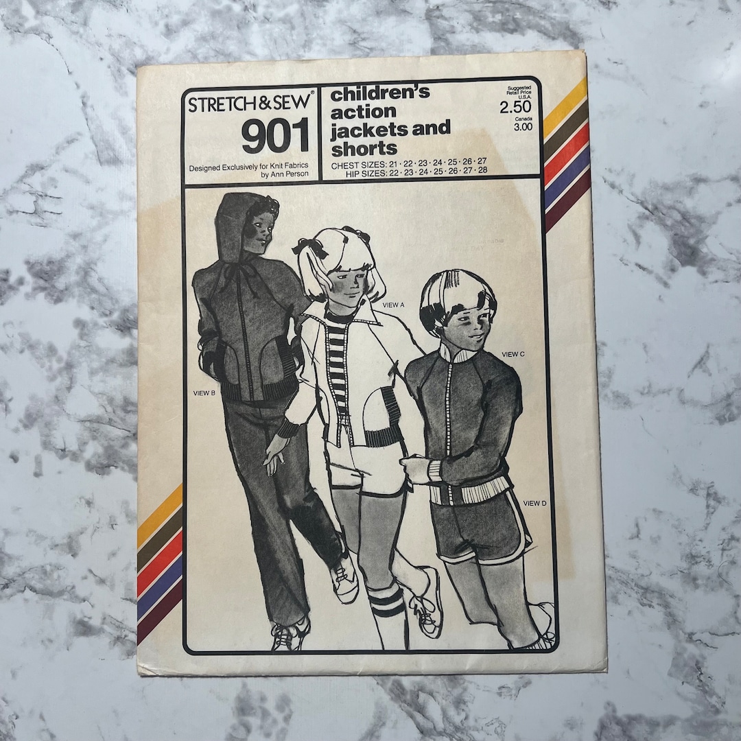 70s Children's Action Jackets and Shorts Pattern, Zip Front Jacket ...