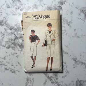 80s Very Easy Misses' Jacket, Skirt, and Top Pattern, Skirt Suit Pattern, Pencil Skirt and Oversized Blazer, Vogue 8614, Size 8-10-12, Cut