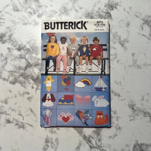 80s Children's T-Shirt, Shorts, Pants and Transfers Pattern, Rainbow, Sail Boat, Dog, Truck and More, Butterick 6972, Size 5-6-6X, Uncut