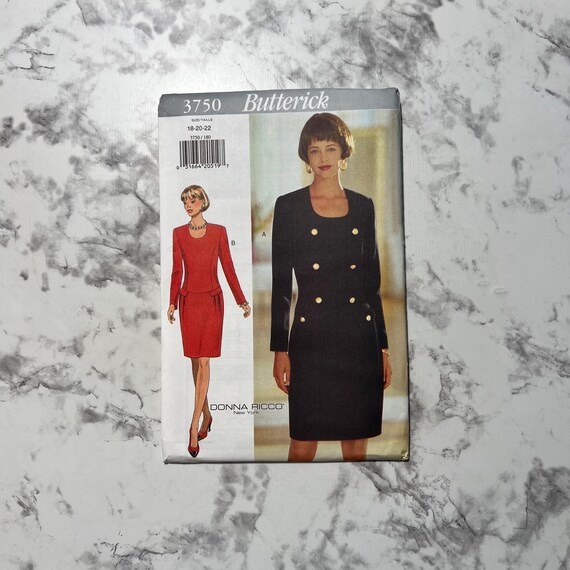90s Donna Ricco Easy Misses' Dress Pattern, Knee Length Long Sleeve Double  Breasted Dress Pattern, Butterick 3750, Size 18-20-22, Uncut - Etsy Israel