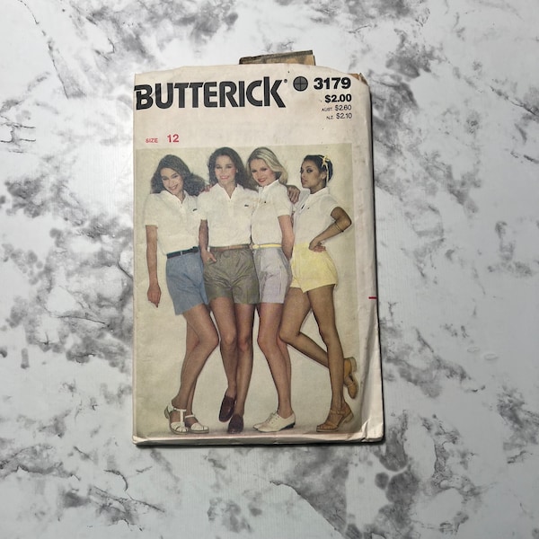 80s Misses' Shorts Pattern, High Waisted Shorts Pattern in 2 Lengths, Short Shorts, Butterick 3179, Size 12, 26.5" Waist, 36" Hip, Cut