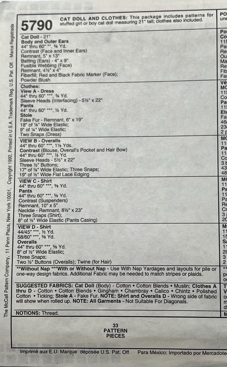 90s Cat Doll and Clothes Pattern, Kitschy Decorative Stuffed Cat Doll