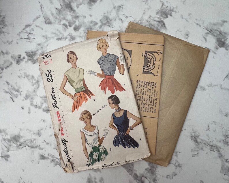 Advance Pattern 3263 50s Simple to Make Junior Misses' and Misses' Blouse Pattern, Shirt ...