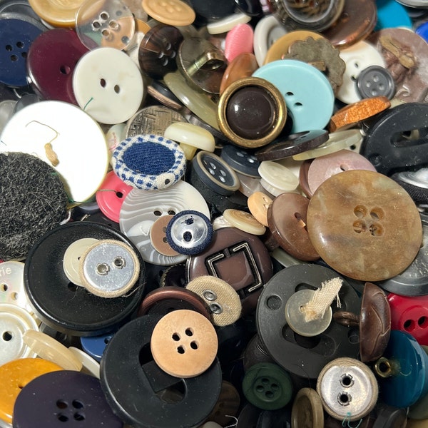 Mystery Box of Vintage Buttons, Large Lot of Assorted Buttons for Sewing and Crafts, Large or Small Round Plastic, Metal, or Glass Buttons
