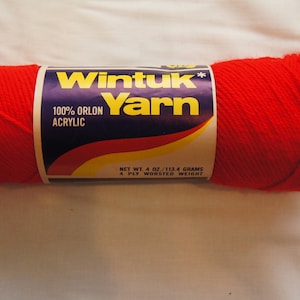 Vintage Wintuk Yarn 100% Acrylic 316 Red, 1 Skein of Bright Red Acrylic Wintuk Brand Yarn, Yarn for Knitting, Crochet, and Other Crafts