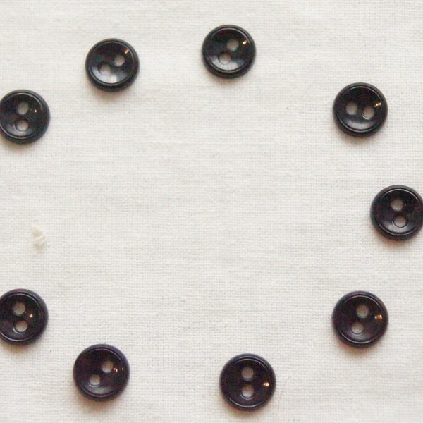 Vintage Tiny 1/4 Inch Diameter Black Plastic Buttons, Set of 10 Little Round Buttons, Small 2 Hole Buttons