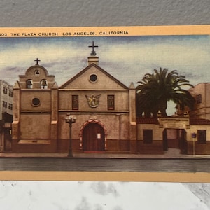 carte postale vintage, 603 The Plaza Church, Los Angeles, Californie, Longshaw Card Co., carte postale antique inutilisée de l'église LA des années 1940