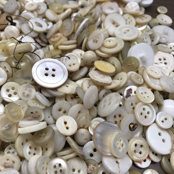 Mystery Box of Vintage White Buttons, Large Lot of White, Cream, or Clear Buttons, Large or Small Mixed Round White Plastic or Glass Buttons