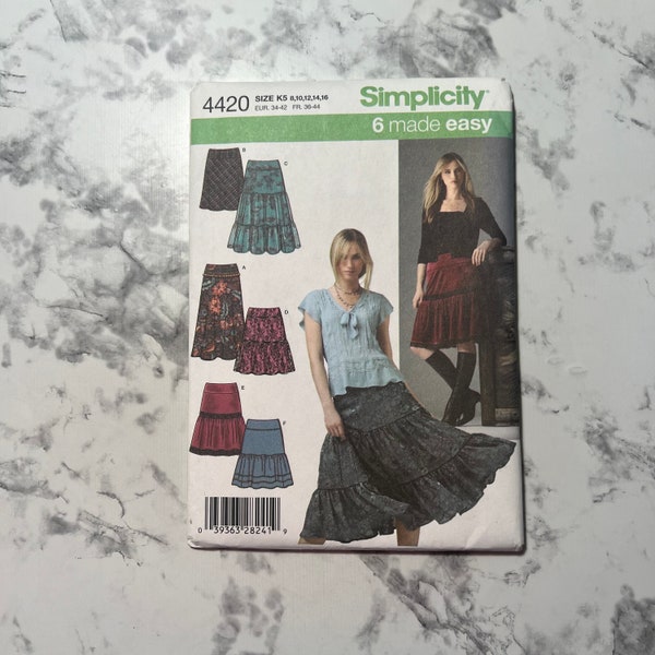 Early 2000s 6 Made Easy Misses' Bias Skirt and Tiered Skirt Pattern Each in 2 Lengths, Simplicity 4420, Size K5 8-10-12-14-16, Uncut