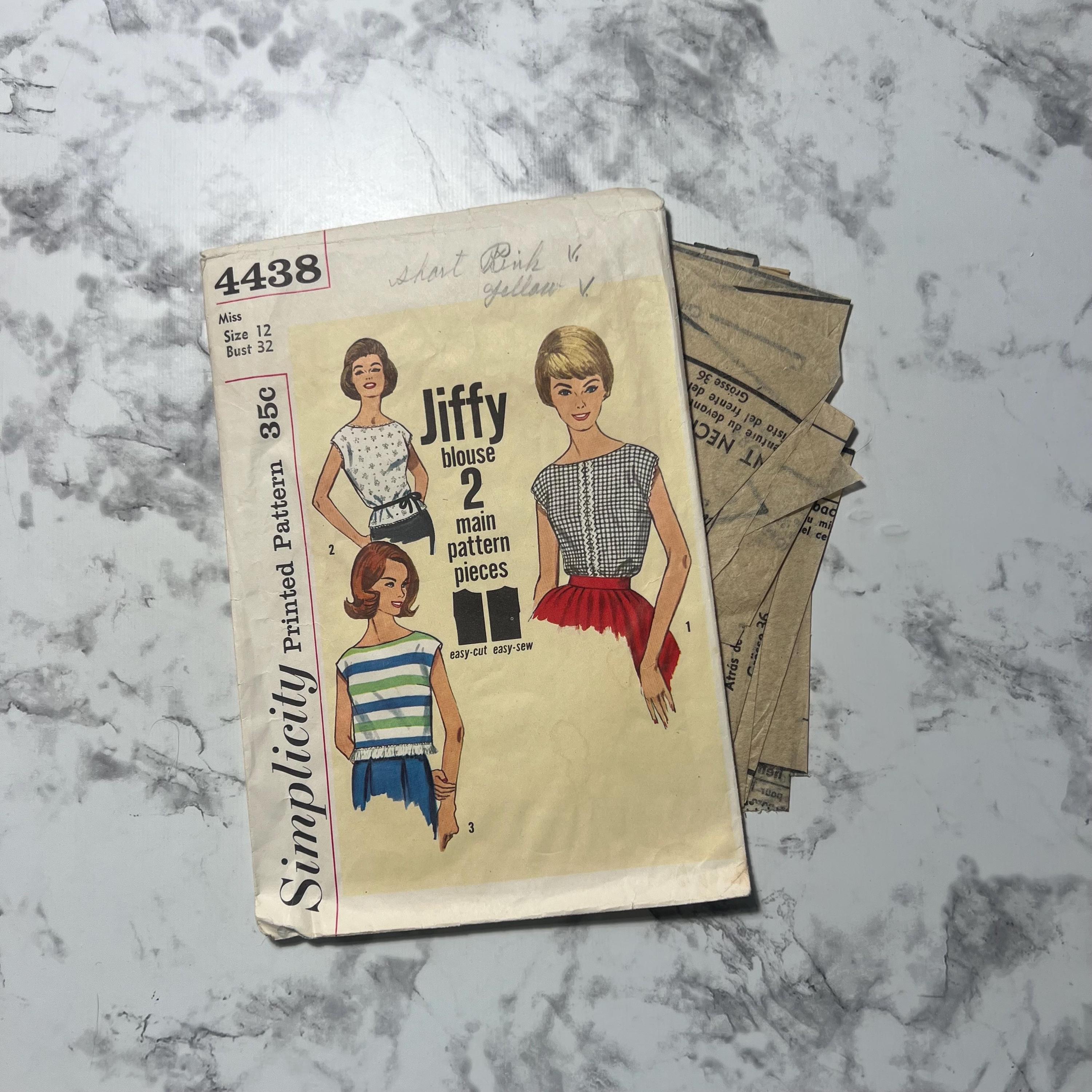 60s Misses' Jiffy Blouse Pattern, 2 Main Pattern Pieces, MISSING
