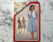 80s Misses' Pullover Shirtdress and Reversible Vest Pattern, Shirt Dress, Simplicity 5496, Size 10, 32.5" Bust, 25" Waist, 34.5" Hip, Cut