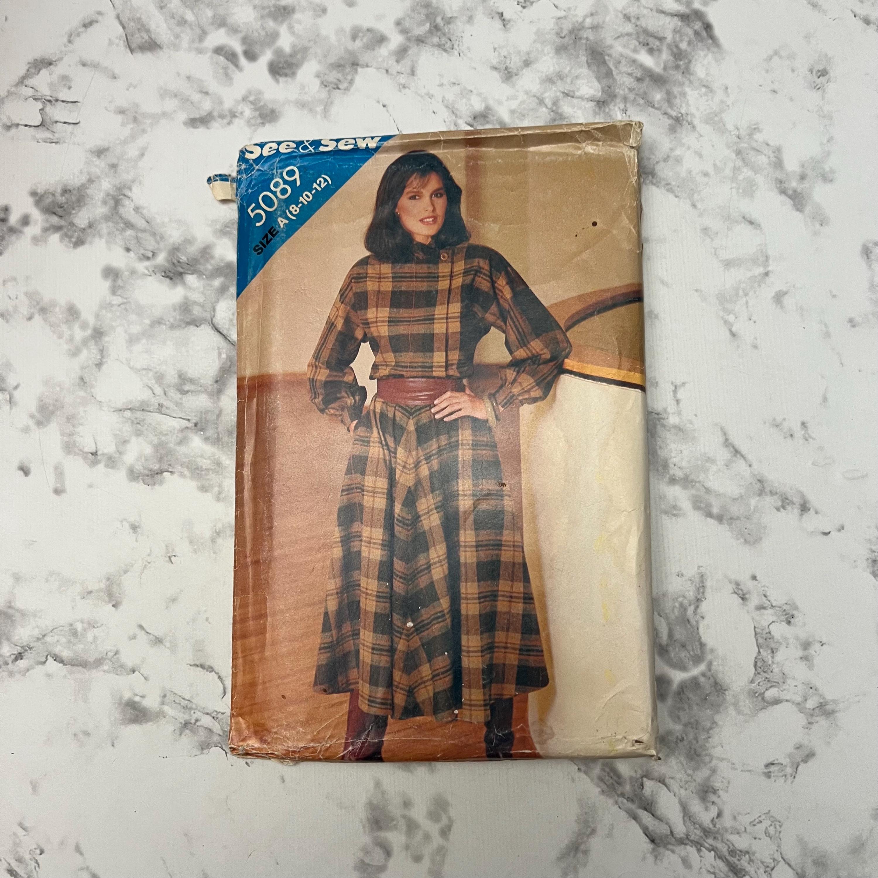 90’s Special Printed Cut Sew 80s Misses Dress Pattern, Long Sleeve Midi Length Dress Pattern