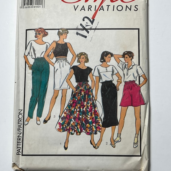 80s Pants, Shorts, and Skirts Pattern, Women's High Waisted Skirts with Pockets, Tapered Trousers, Style 4727, Size K (8-10-12), Uncut