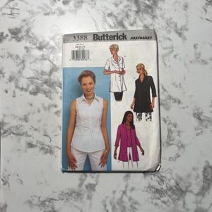 May include: A Butterick Fast & Easy sewing pattern envelope. The cover features illustrations of women's tops and a white sleeveless shirt. The pattern number is 3388.