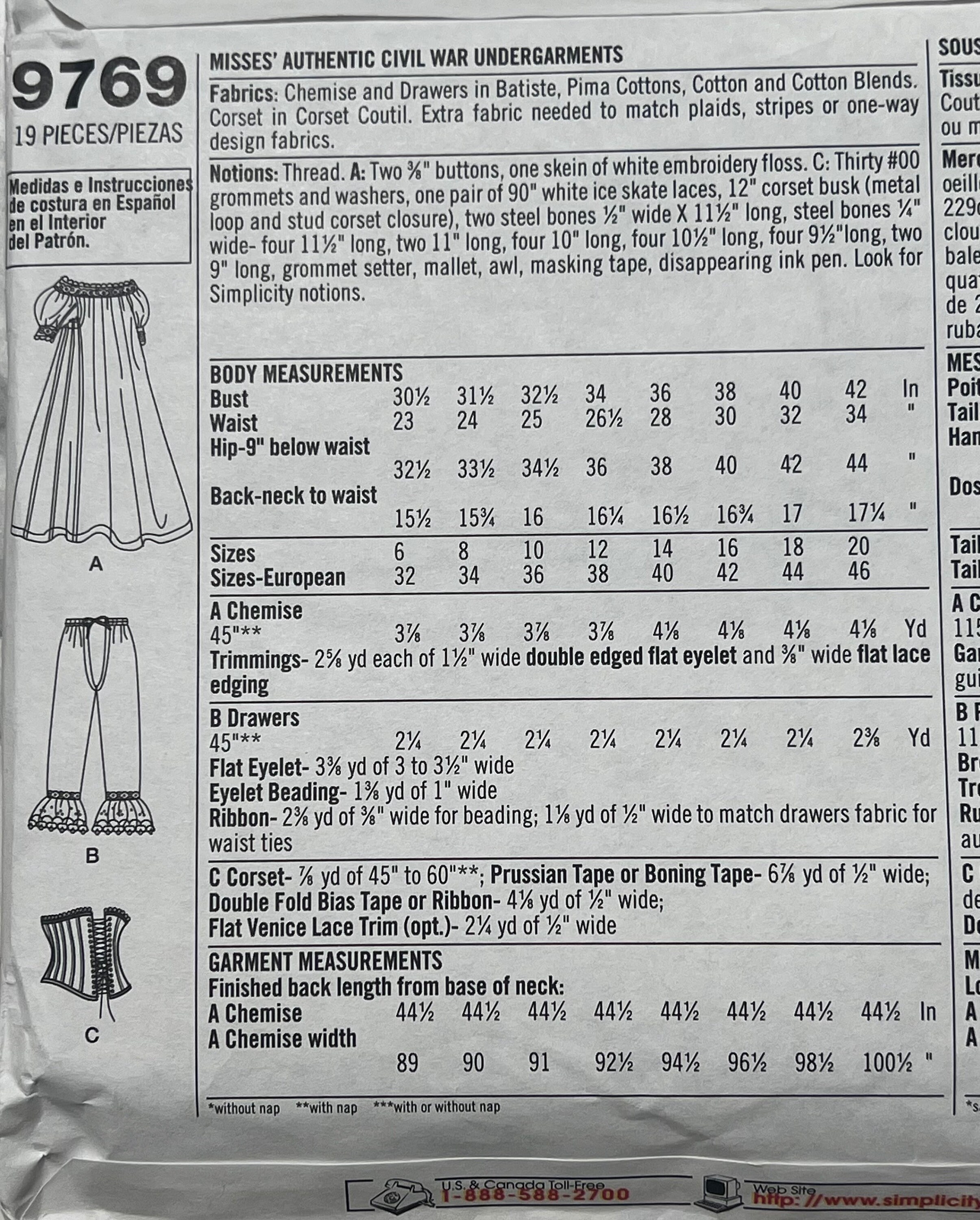 Pattern 9769 The Fashion Historian, Misses Authentic Civil War Undergarments Pattern ...