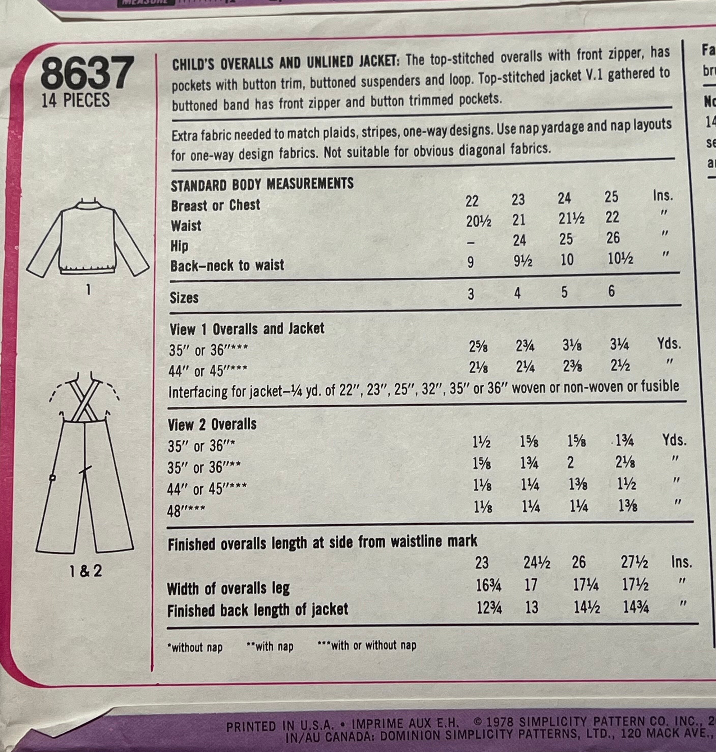 70s Child's Overalls and Unlined Jacket Pattern, Kids' Overalls With ...