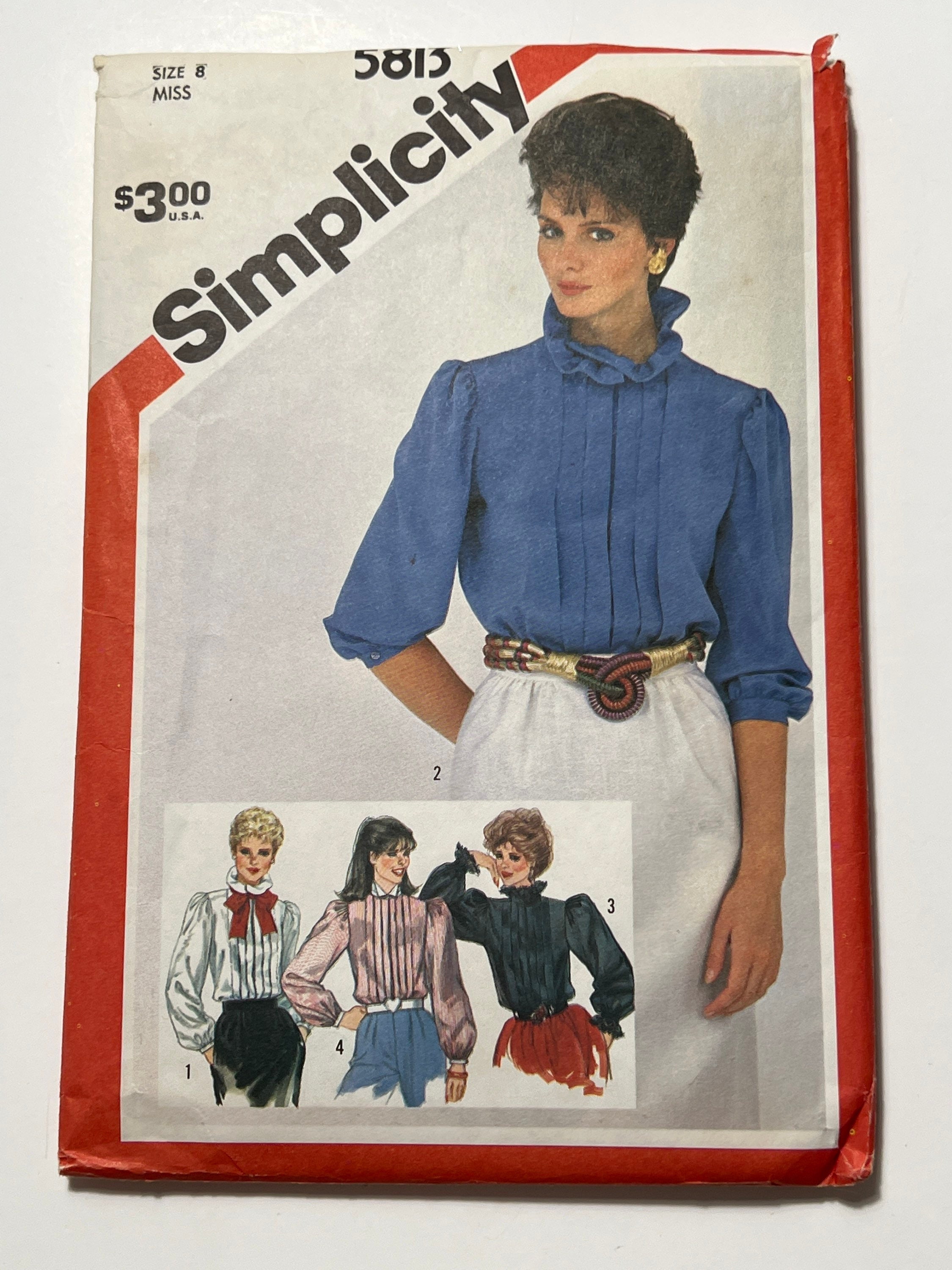 80s High Collar Women's Blouse Pattern, Ladies Button Down