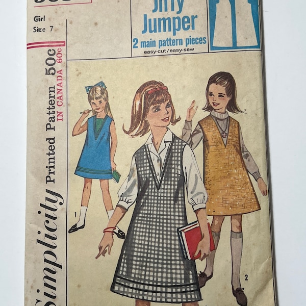 60s Little Girl's Dress Pattern, Jiffy Jumper Pattern, Simple to Make Child's Dress Pattern, Quick and Easy, Simplicity 5680, Size 7, Cut