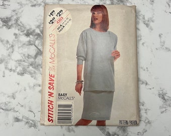 Modello di top e gonna anni '80 Easy Misses, camicia a maniche lunghe oversize e modello di gonna, Stitch 'N Save di McCall's 4393, Taglia A 14-16-18, Uncut