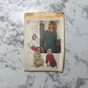 70s How to Sew Pattern Misses&#39; Blouse Pattern, Long Sleeve Collared Button Down Shirt Pattern, Simplicity 6517, Siz 12, 34&quot; Bust, Cut