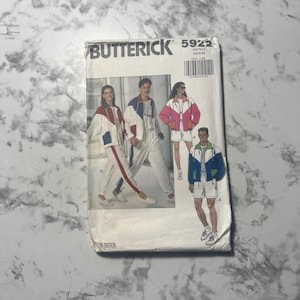 90s Easy Unisex Zip Front Jacket, Shorts, & Pants Pattern w/ Encased Elastic at Ankles, Athletic Outfit, Butterick 5922, Size XS-S-M, Uncut