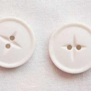 Vintage Round White Plastic Buttons with Plus Sign Detail, Set of 2 Round White Buttons, 2 Hole Small/Medium Buttons, 3/4 Inch Diameter